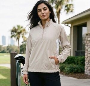 Nike Golf 1/4 Zip Windbreaker Jacket Beige Tan Colorblock Pullover Small